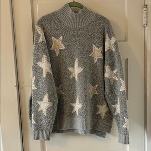 Bobeau Charcoal Turtleneck Sweater with Ivory Stars